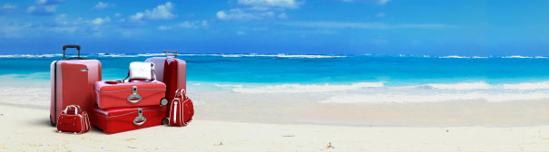 White sand beach with clear blue water.