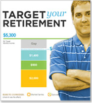 A man standing, arms crossed, in front of a retirement chart.