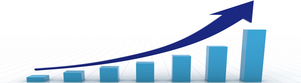 An arrow curving upwards (left to right) over the top of increasingly tall graph bars.