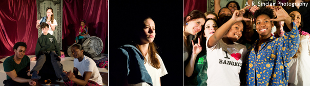 Three pictures depiciting various scenes from the play "Money Matters"