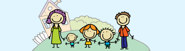 Cartoon drawing of a family