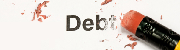 word 'debt' being erased