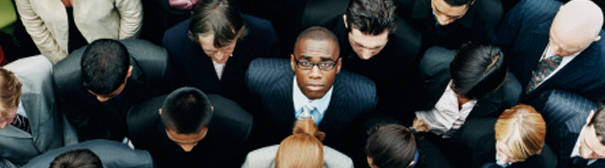 Businessman amongst a crowd