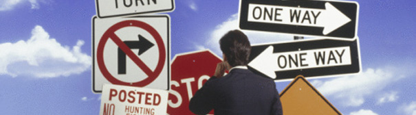 Man confused by signs