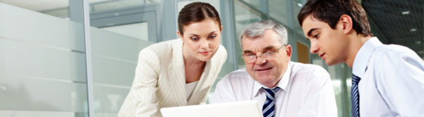 Older worker at meeting